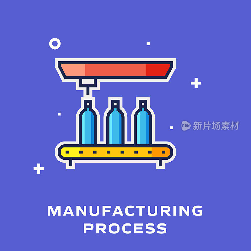 制造工艺平面线图标，轮廓向量符号插图。