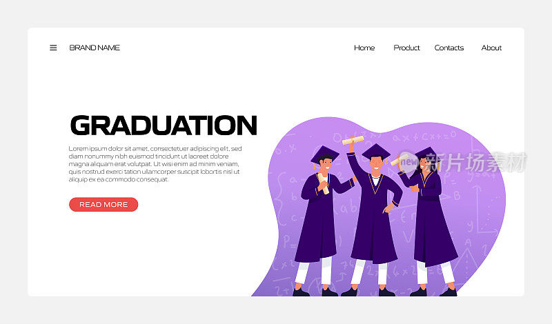 登陆页模板、网站横幅、广告及营销材料、在线广告、商业演示等毕业相关矢量插图。