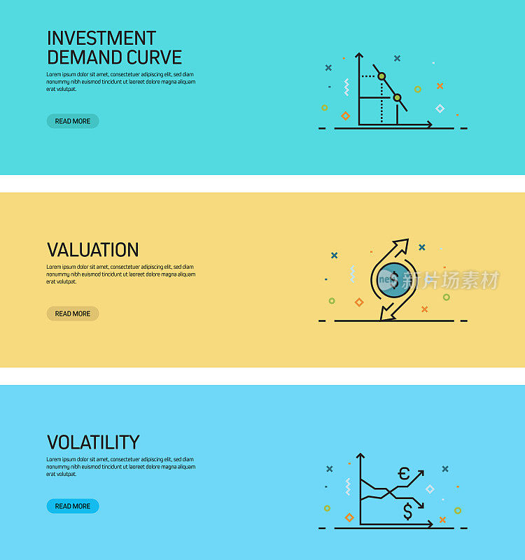 与投资相关的平面线横幅设计与图标