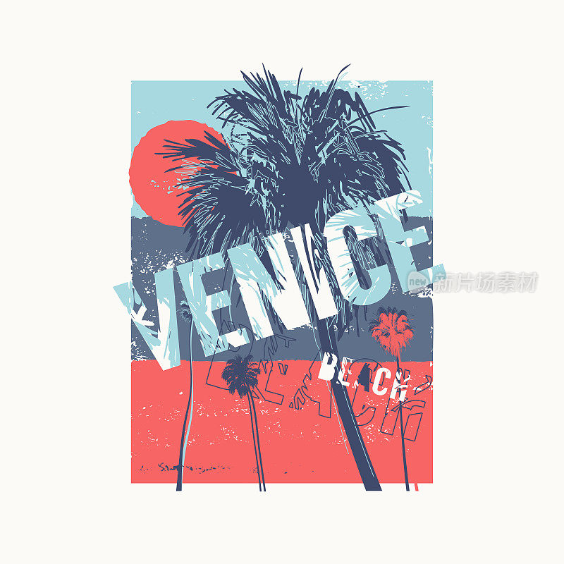 威尼斯海滩彩色矢量图形t恤设计，海报，印刷