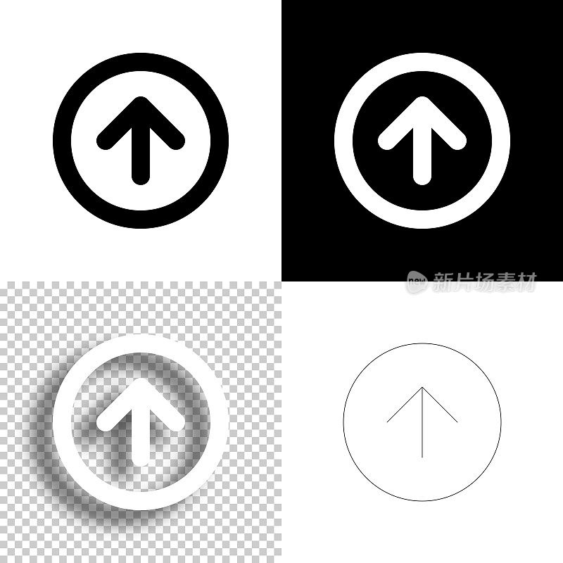 向上箭头按钮。图标设计。空白，白色和黑色背景-线图标