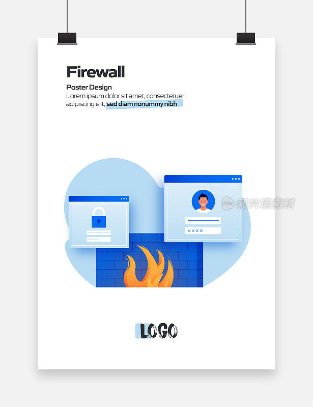防火墙相关卡通风格平面设计矢量插图