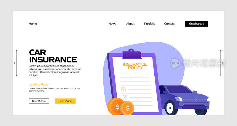 汽车保险概念矢量插图登陆页模板，网站横幅，广告和营销材料，在线广告，业务演示等。