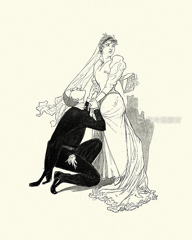 维多利亚时代的新娘和新郎，19世纪90年代
