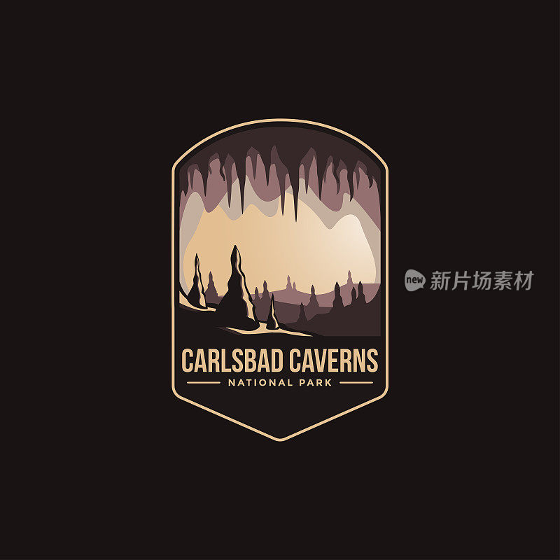 卡尔斯巴德洞穴国家公园的标记补丁矢量插图在黑暗的背景上