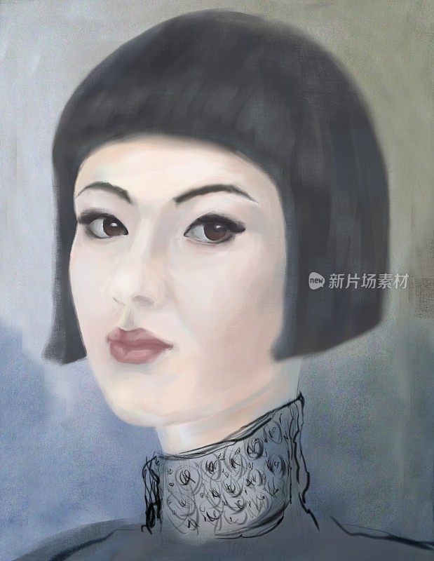 一个印象派风格的亚洲女孩的绘画肖像