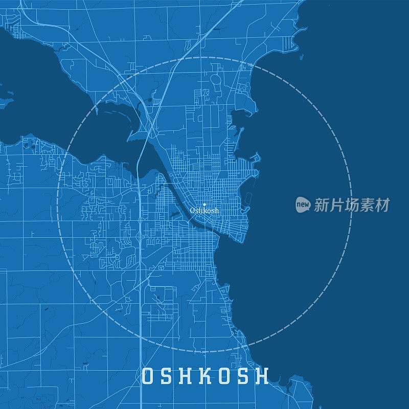 奥什科什WI城市矢量路线图蓝色文本