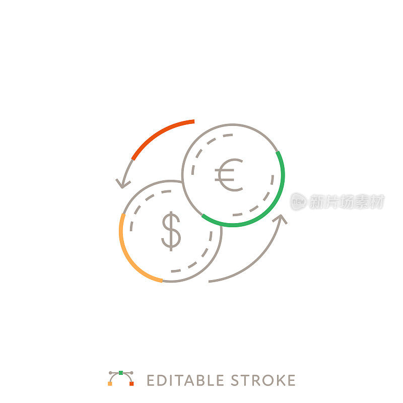 货币兑换多色线图标与可编辑的Stroke