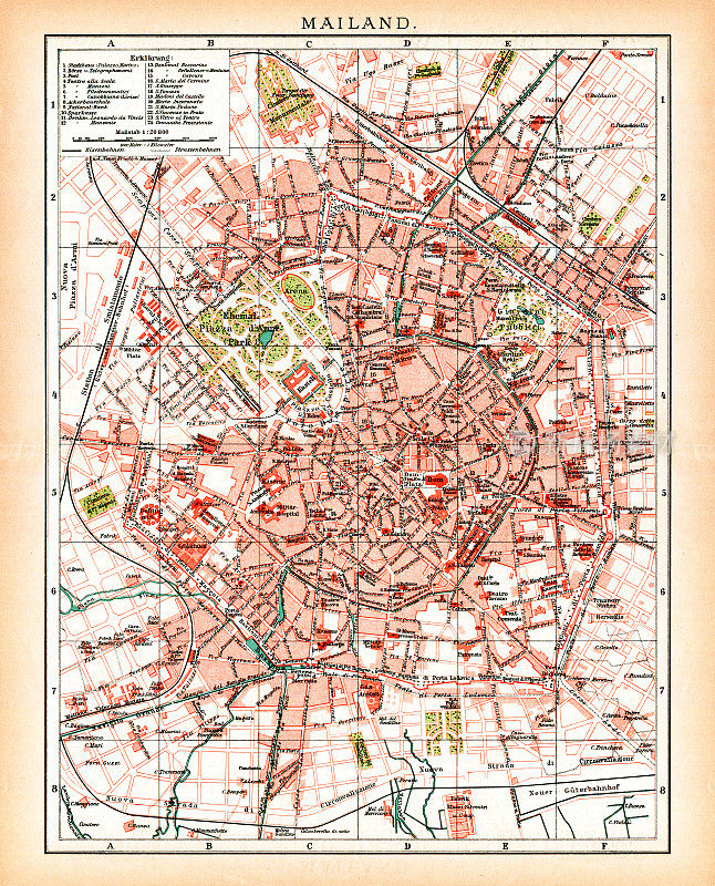 1896年意大利米兰古董地图