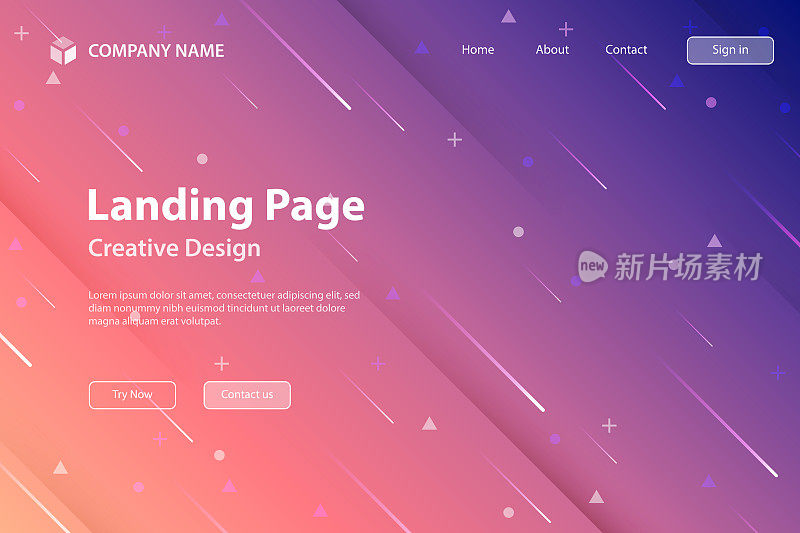 着陆页面模板-抽象设计与几何形状-流行紫色梯度