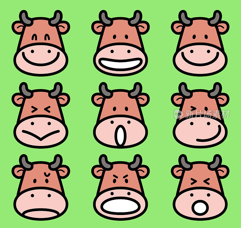 可爱的表情图标的牛或牛
