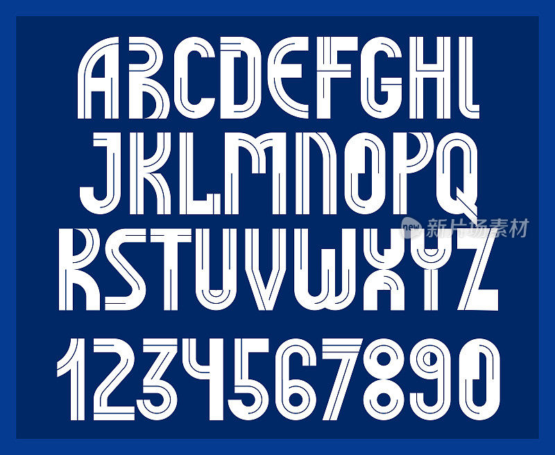 抽象几何原始字体向量排版，logo创建字母简约科技线性几何风格，时尚方形独特瓷砖字母集，大写和数字集。