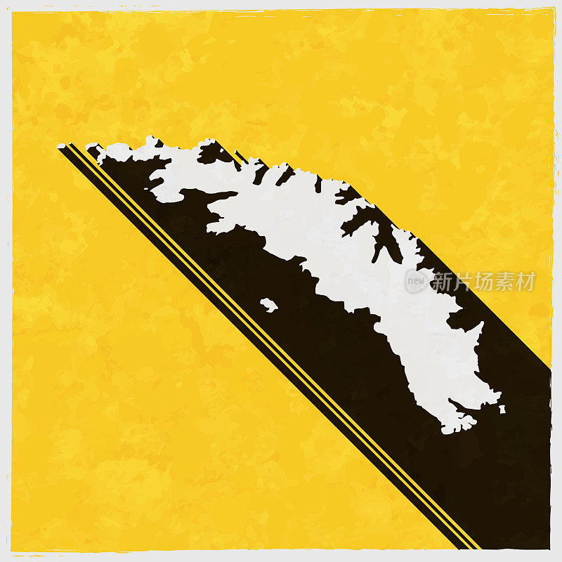 南乔治亚和南桑威奇群岛地图与纹理黄色背景上的长阴影