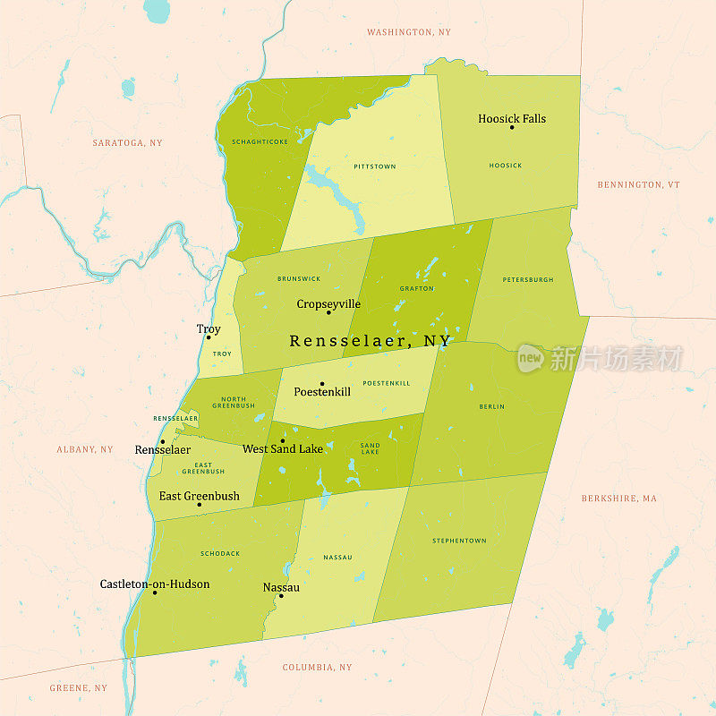 纽约伦斯勒矢量地图绿色
