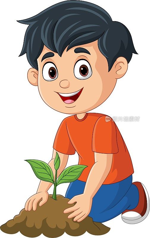 可爱的小男孩在种植物