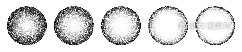 圆形噪声纹理网点纹理三维球体行星网点矢量半色调背景，垃圾颗粒圆形喷雾
