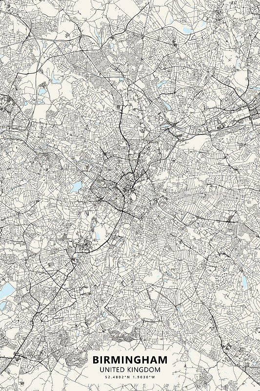 伯明翰，英国矢量地图