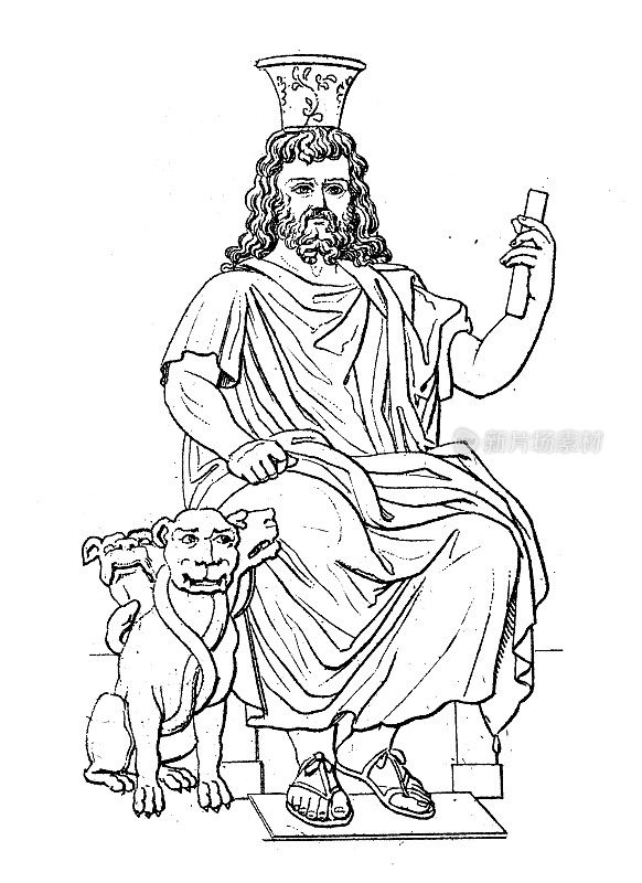 古代雕刻插画，文明:希腊罗马诸神与神话，冥王(冥王星)
