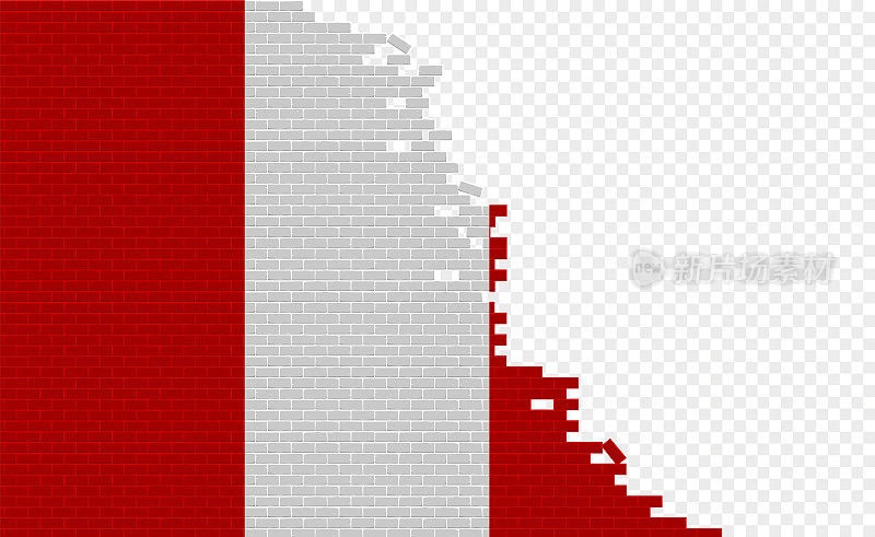 破砖墙上的秘鲁国旗。