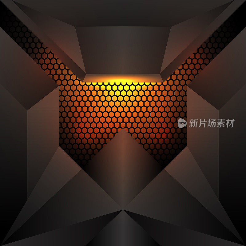抽象几何形状的游戏界面深色背景配合金色灯光效果