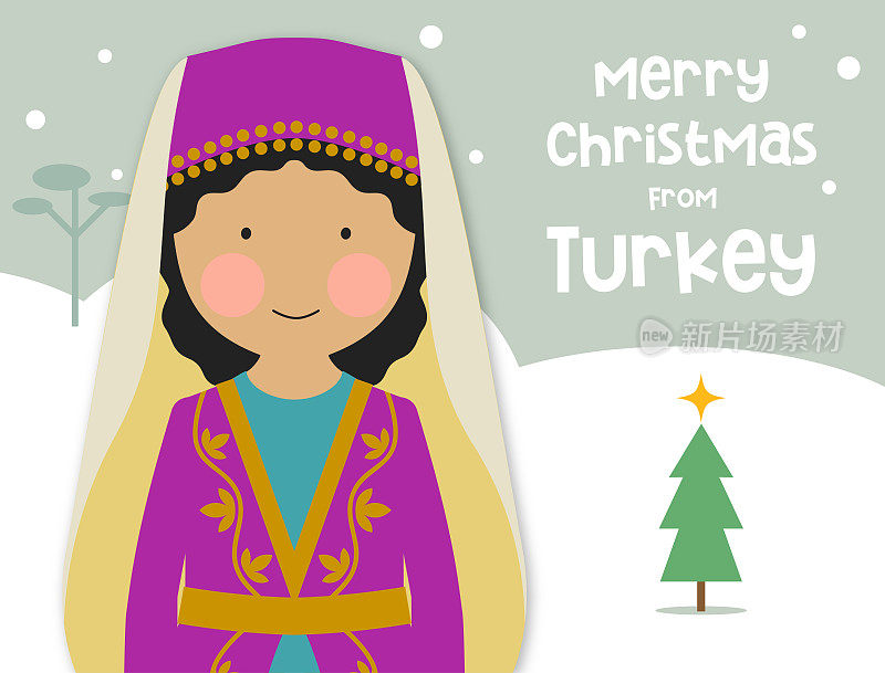 圣诞贺卡传统服装女孩土耳其
