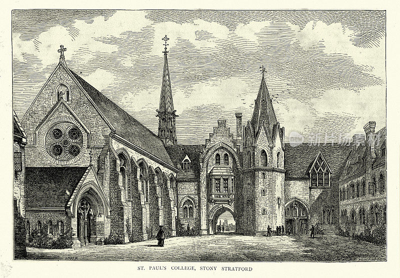 英国建筑，圣保罗学院，斯托尼斯特拉福德，白金汉郡，维多利亚19世纪70年代