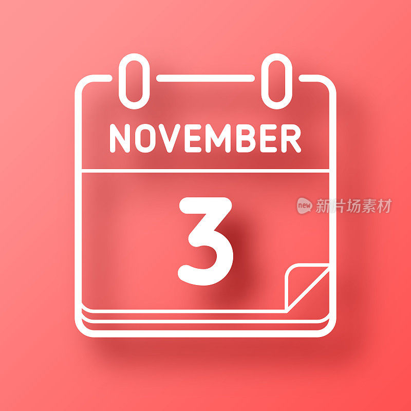 11月3日。图标在红色背景与阴影