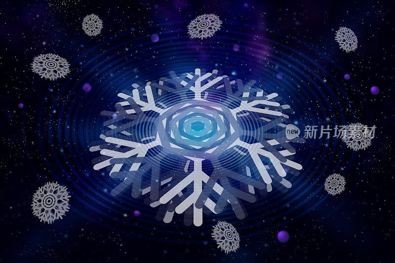 清晰的雪水晶和星星在宇宙背景插图