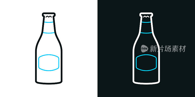 啤酒瓶。黑色或白色背景上的双色线图标-可编辑的笔画