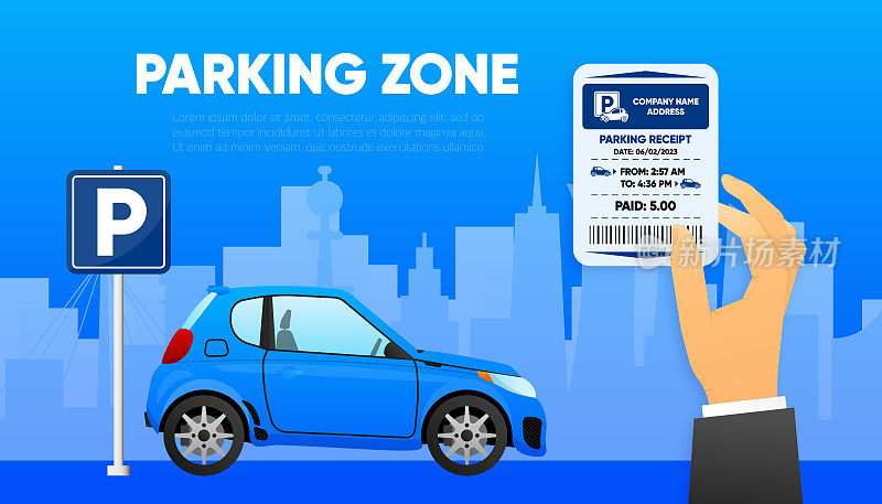 停车收据。从停车计价器查。车辆停留或出站票的价格。停车区域。的概念。矢量插图。