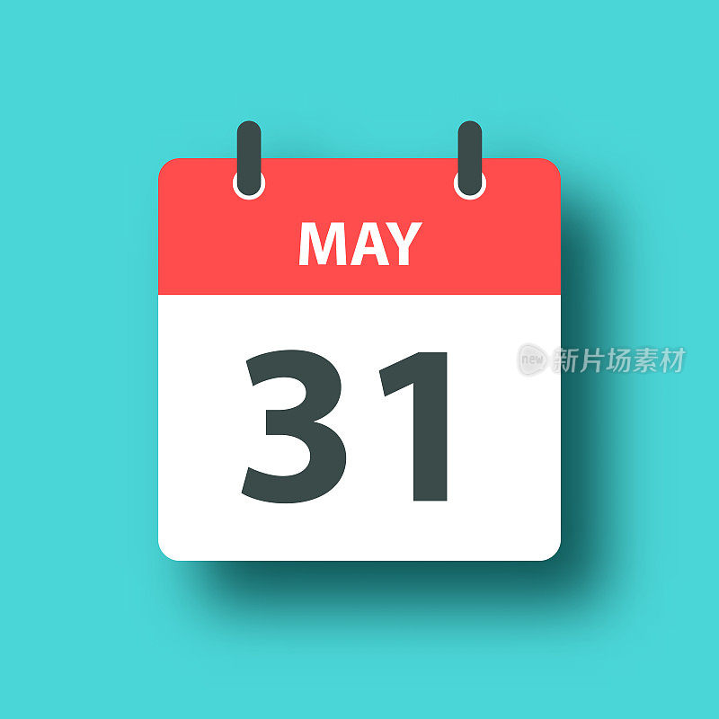 5月31日-每日日历图标在蓝色绿色背景与阴影