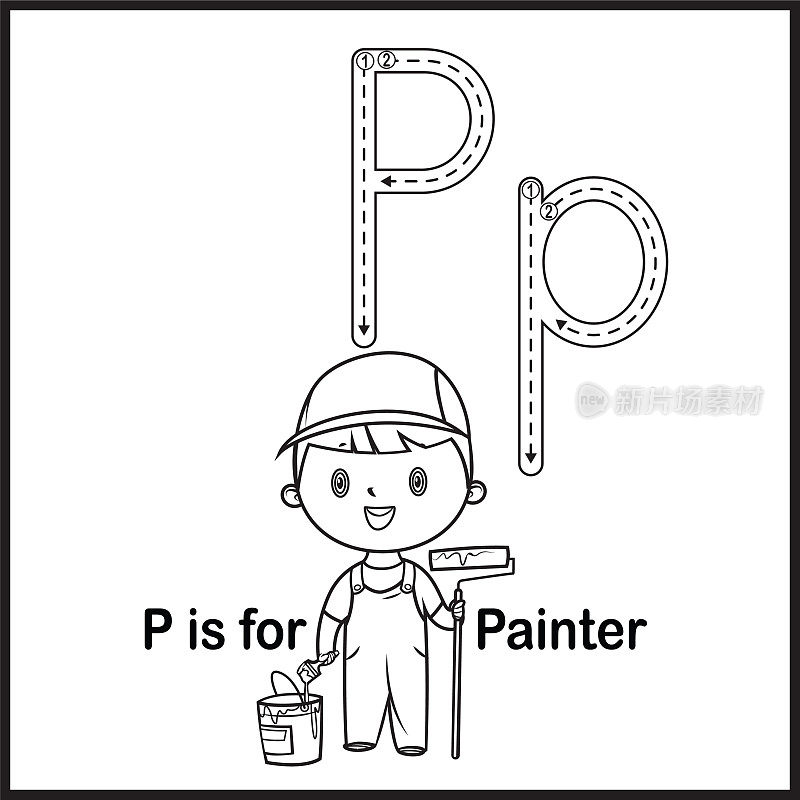 抽认卡字母P是画家矢量插图