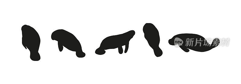 海牛。斯堪的纳维亚海底风格。拯救海牛的概念。角色设计。矢量插图孤立在白色背景上。