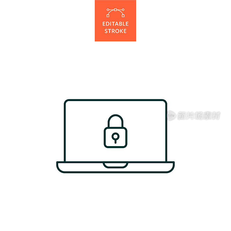 锁定笔记本电脑线图标可编辑笔画。Icon适用于网页设计、移动应用、UI、UX和GUI设计。