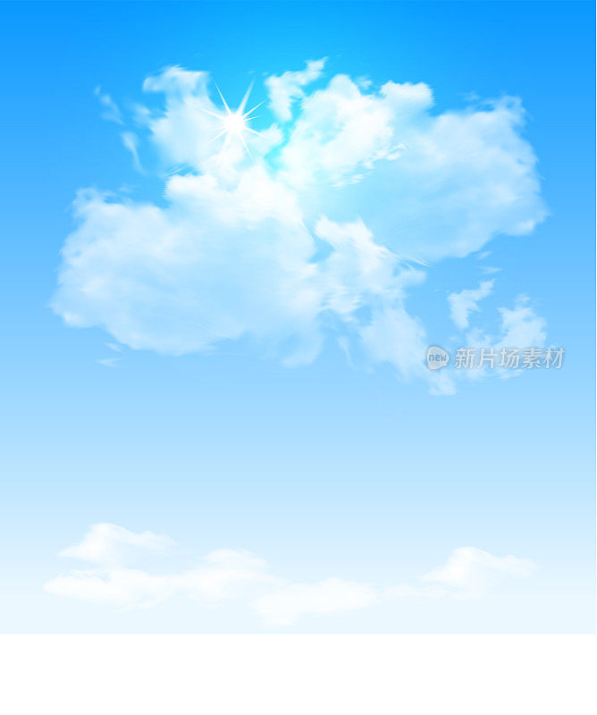 蓝色的天空中有大片透明的云。现实的例子。