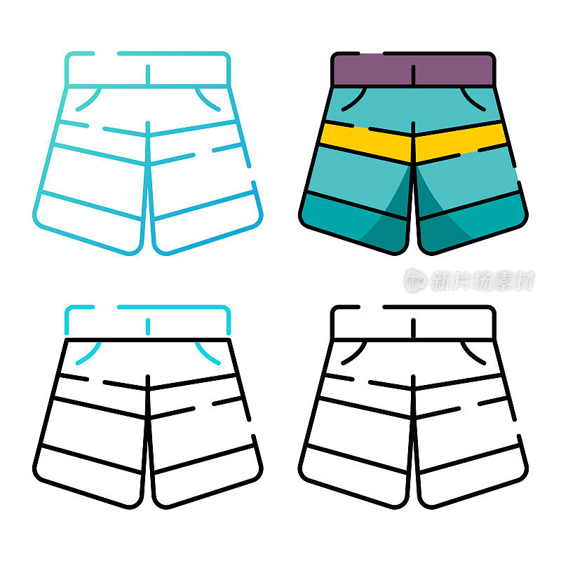 游泳短裤图标设计在四个变化的颜色
