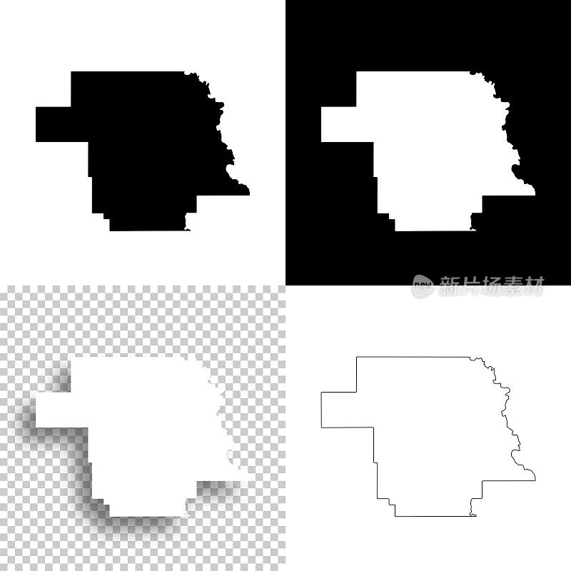 俄克拉荷马州的格里尔县。设计地图。空白，白色和黑色背景