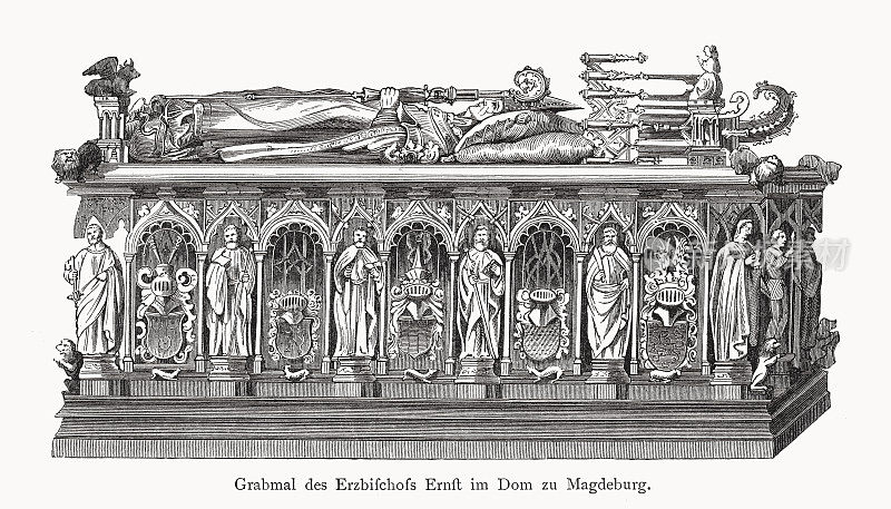 恩斯特二世之墓，马格德堡，德国，木版雕刻，1878年出版