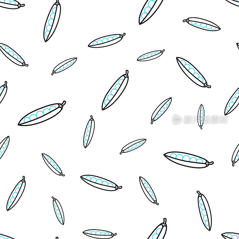 豌豆。无缝模式。白色背景上的线条图标