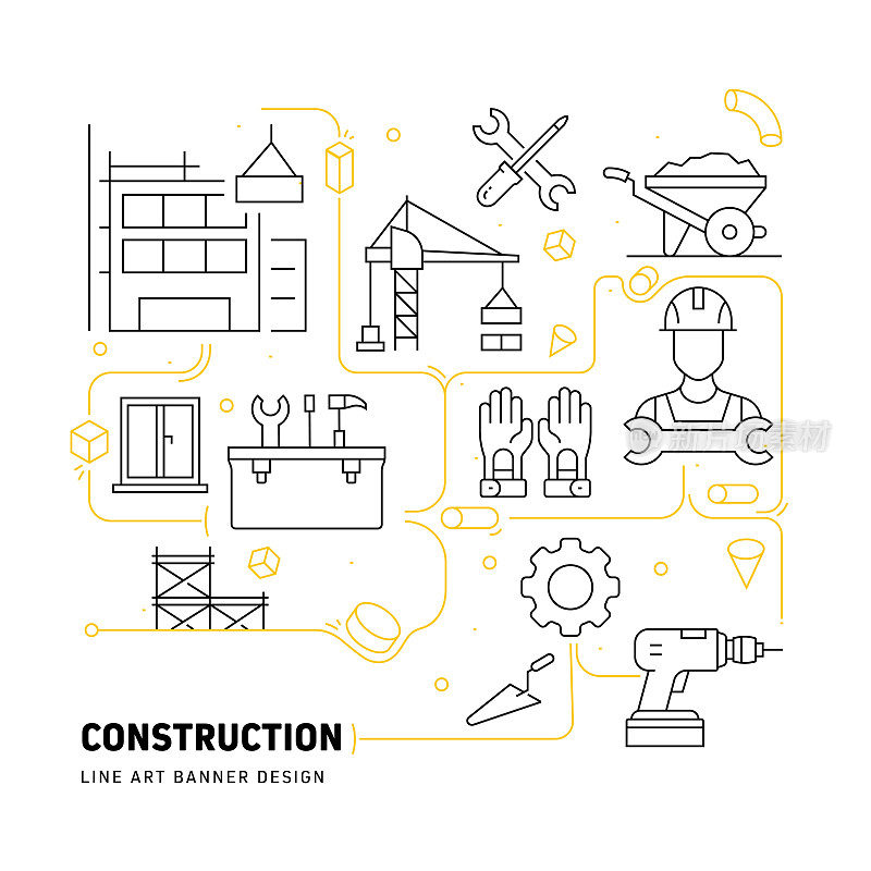 建筑行业相关的现代线条风格矢量插图