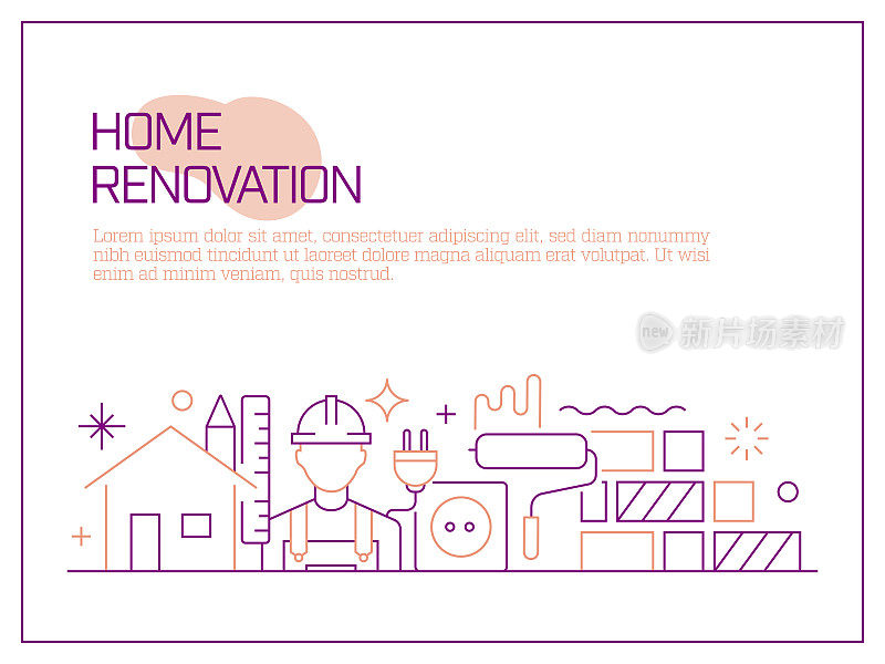 家居装修相关矢量横幅设计概念，现代线条风格与图标