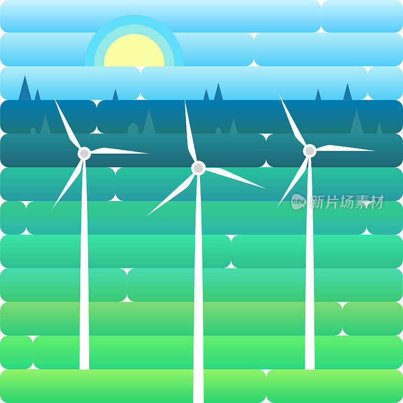风力涡轮机替代能源资源自然背景旗帜平坦矢量图风力涡轮机替代能源自然背景旗帜平坦矢量图