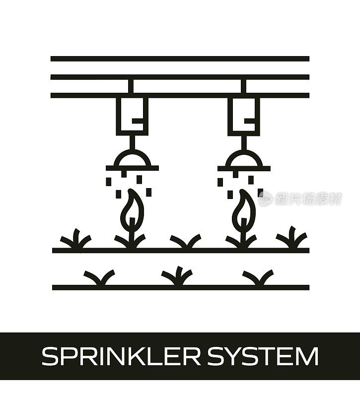 农业和农业线图标概念。洒水系统线图标设计。
