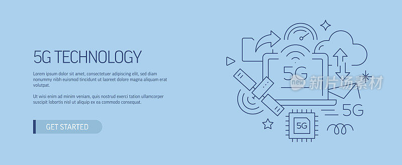 5G技术相关网页横幅线风格。现代设计矢量插图网页横幅，网站标题等。股票插图