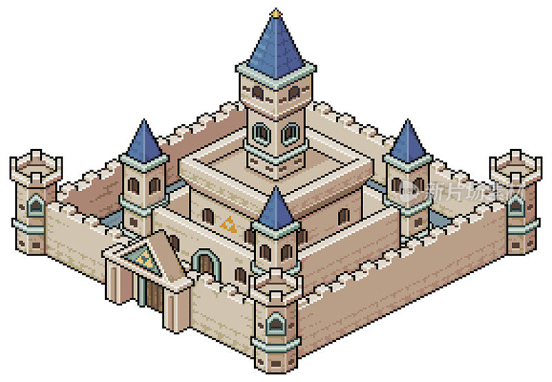 像素艺术中世纪城堡图标为8位游戏