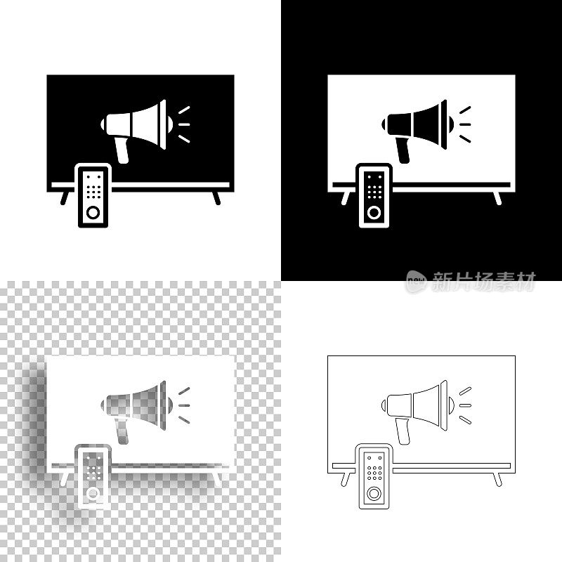 电视用扩音器。图标设计。空白，白色和黑色背景-线图标