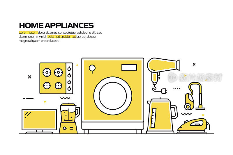 家用电器概念，线风格矢量插图