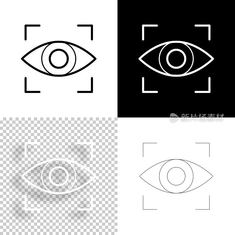 视网膜扫描。图标设计。空白，白色和黑色背景-线图标