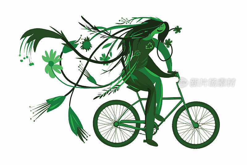 年轻快乐的女孩骑着自行车