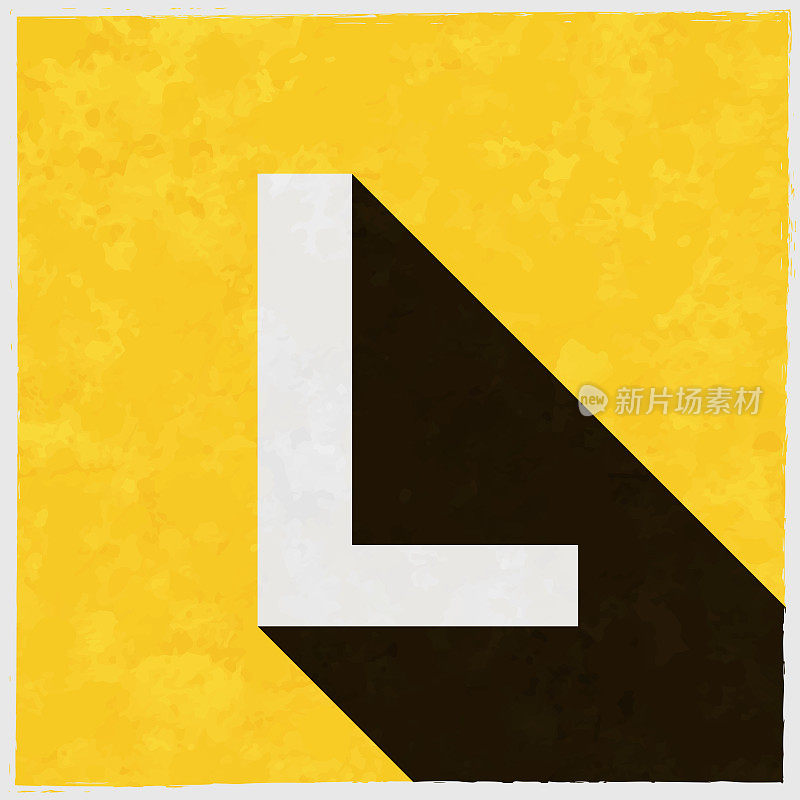 字母l图标与长阴影的纹理黄色背景